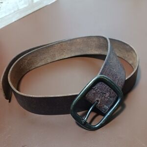 Aerospostale Women's Brown Leather Belt with Embossed Pattern Size 35 1.5" wide